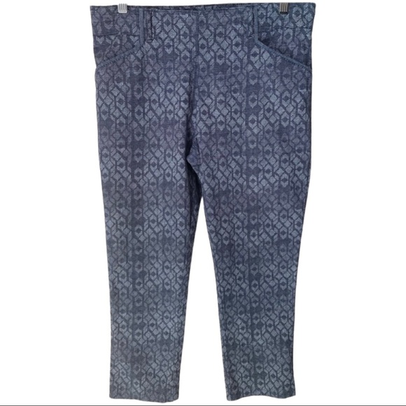 ANTHROPOLOGIE Cartonnier Charlie Crop Trouser Pant Cotton Stretch Blue Pattern - Picture 6 of 10